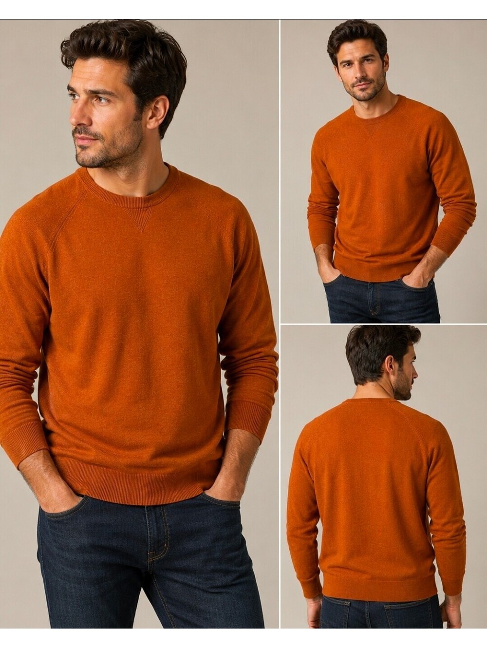 MNG Mango Mens XXL Rust Orange Crewneck Sweater Pullover Cotton Blend